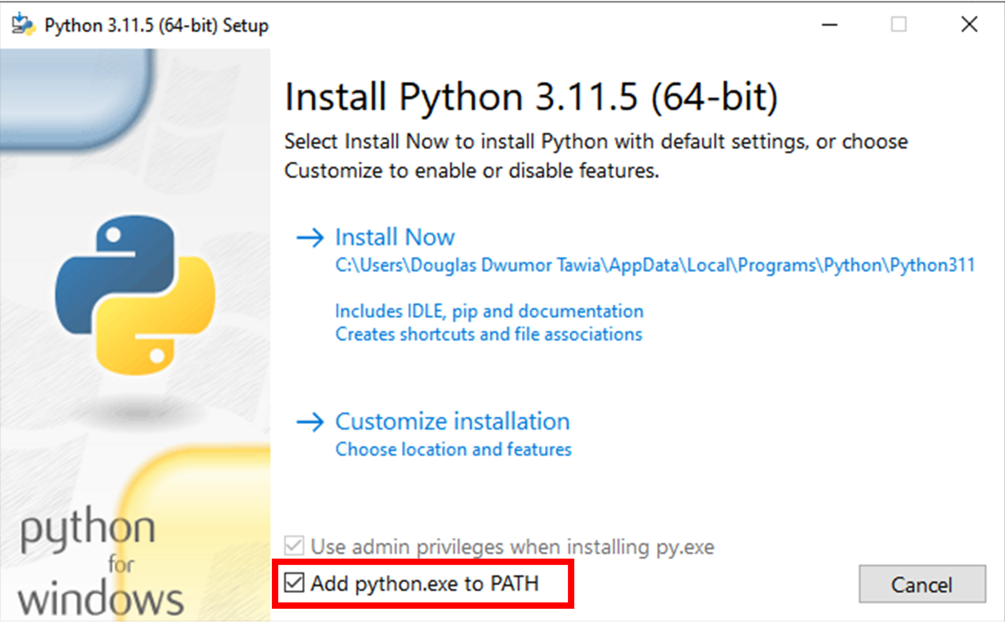 Installing Python - adding Python to the environment variables