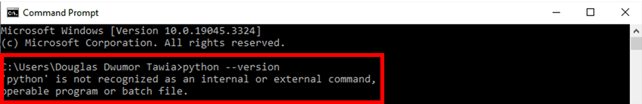 Windows Command Prompt - 'python' is not recognized as an internal or external command