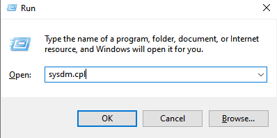 press sysdm.cpl in run dialog box